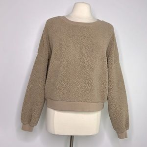 Stradivarius Teddy Oversized semi cropped fleece tan size medium